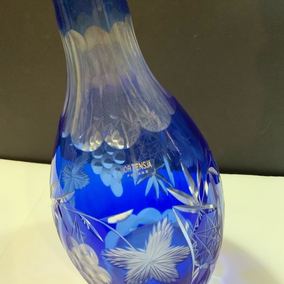 Wine Decanter with Stopper Hortensja Glass Cut to Clear 13 1/2" Tall Vintage - Picture 3 of 8